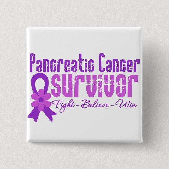 Pancreatic Cancer Survivor Flower Ribbon Pinback Button (Front)