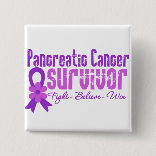 Pancreatic Cancer Survivor Flower Ribbon Pinback Button