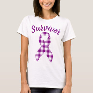Pancreatic Cancer Survivor Plaid Purple Ribbon T-Shirt