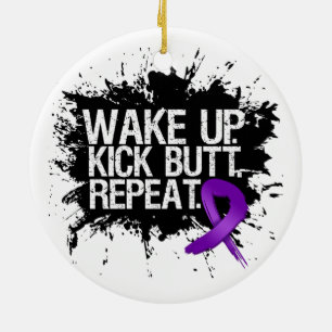 Pancreatic Cancer Wake Up Kick Butt Repeat Ceramic Ornament
