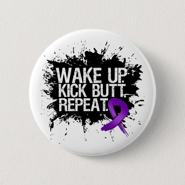 Pancreatic Cancer Wake Up Kick Butt Repeat Pinback Button (Front)