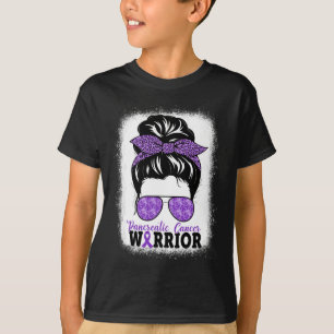 Pancreatic Cancer Warrior Messy Bun Hair Leopard  T-Shirt