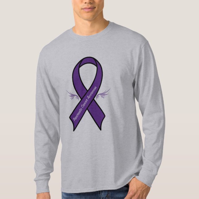 Pancreatic Cancer with Awareness Ribbon with Wings T-Shirt (Front)