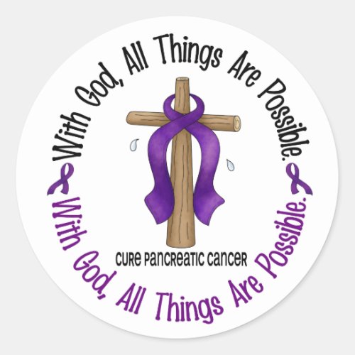 Pancreatic Cancer WITH GOD CROSS 1 Classic Round Sticker