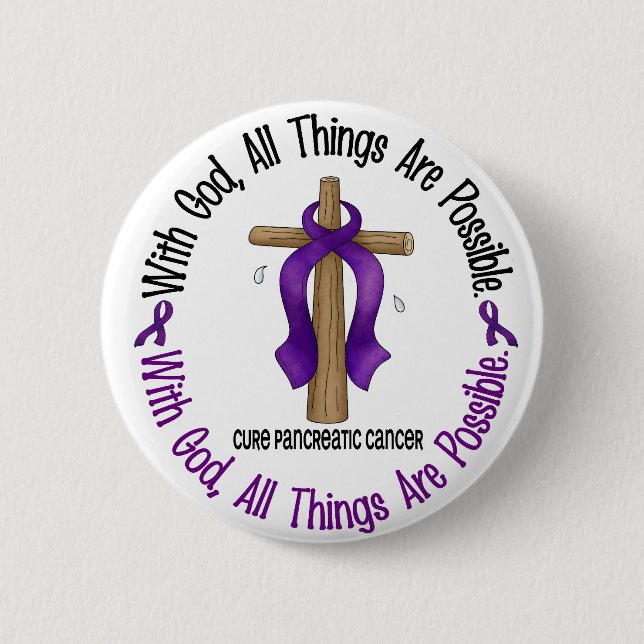 Pancreatic Cancer WITH GOD CROSS 1 Pinback Button (Front)