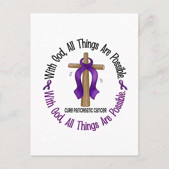 Pancreatic Cancer WITH GOD CROSS 1 Postcard (Front)