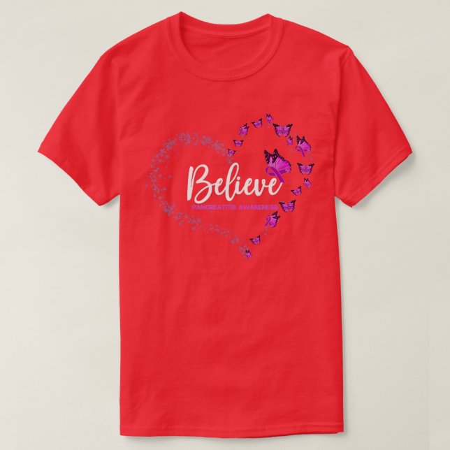 Pancreatitis Awareness Butterfly Believe T-Shirt (Design Front)