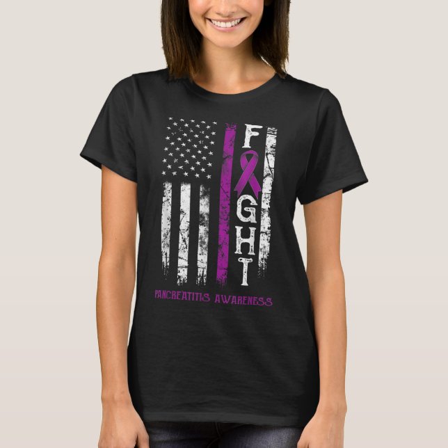 Pancreatitis Warrior Us Flag  T-Shirt (Front)