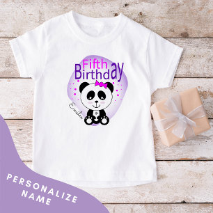 Panda 5th Birthday Girls Tshirt (Purple)