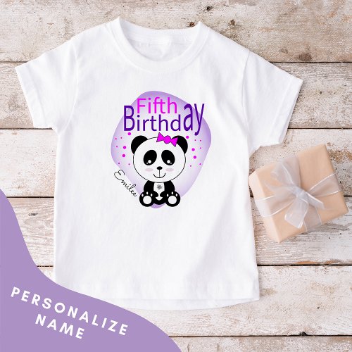 Panda 5th Birthday Girls Tshirt Purple