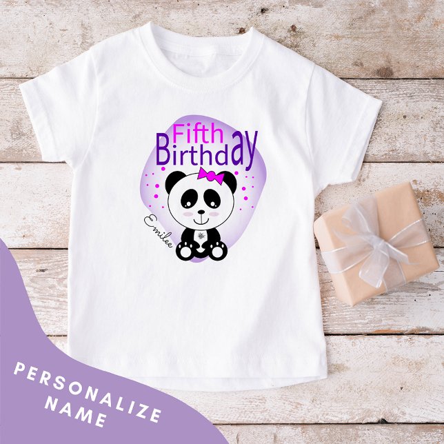 Panda 5th Birthday Girls Tshirt (Purple) (Creator Uploaded)
