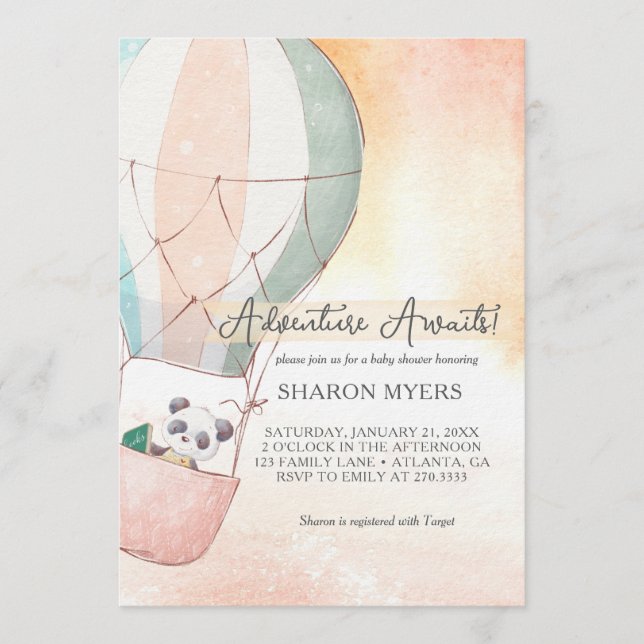 Panda Adventure Awaits Baby Shower Invitation (Front)
