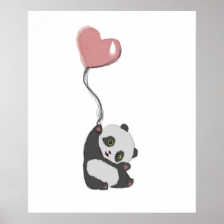 Panda And Balloon Poster