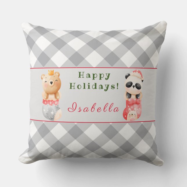 Panda and Bear Customize Text and Name 20"X20" Throw Pillow (Front)