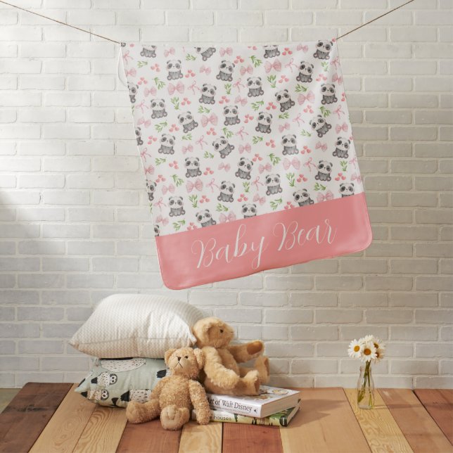 Panda and Bows Girl Baby Blanket (In Situ)