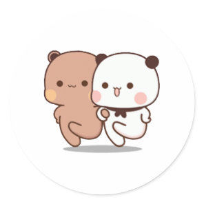 Panda And Brownie Bear Couple  Classic Round Sticker