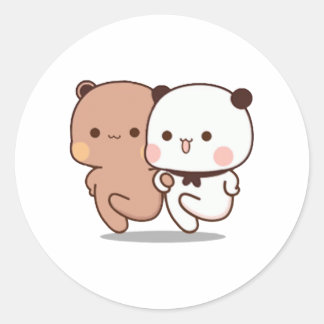Panda And Brownie Bear Couple Classic Round Sticker