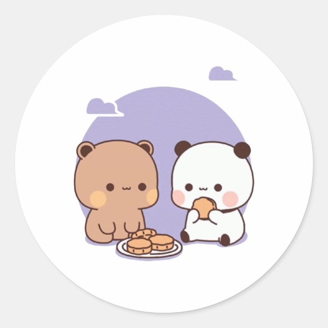 Panda And Brownie Bear Couple Classic Round Sticker (Front)