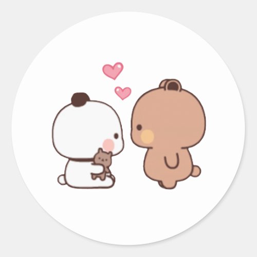 Panda And Brownie Bear Couple Classic Round Sticker