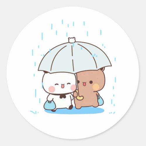 Panda And Brownie Bear Couple  Classic Round Sticker