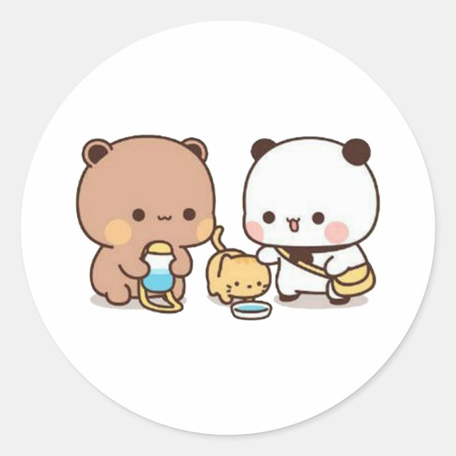 Panda And Brownie Bear Couple Classic Round Sticker (Front)