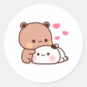 Panda And Brownie Bear Couple Classic Round Sticker
