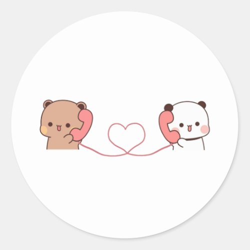 Panda And Brownie Bear Couple Classic Round Sticker