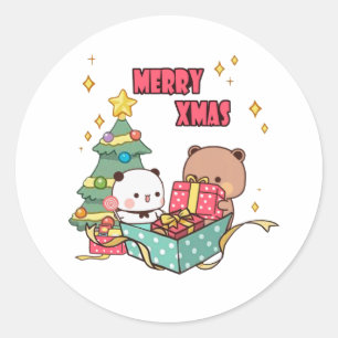 Panda And Brownie Bear Couple, Happy Birthday Classic Round Sticker