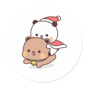 Panda And Brownie Bear Couple, Happy Birthday Classic Round Sticker