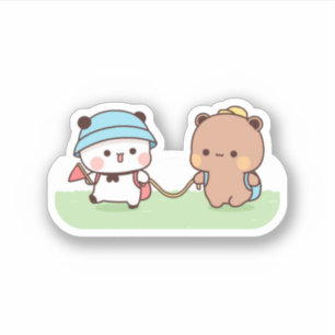 Panda And Brownie Bear Couple Have A Picnic Sticker