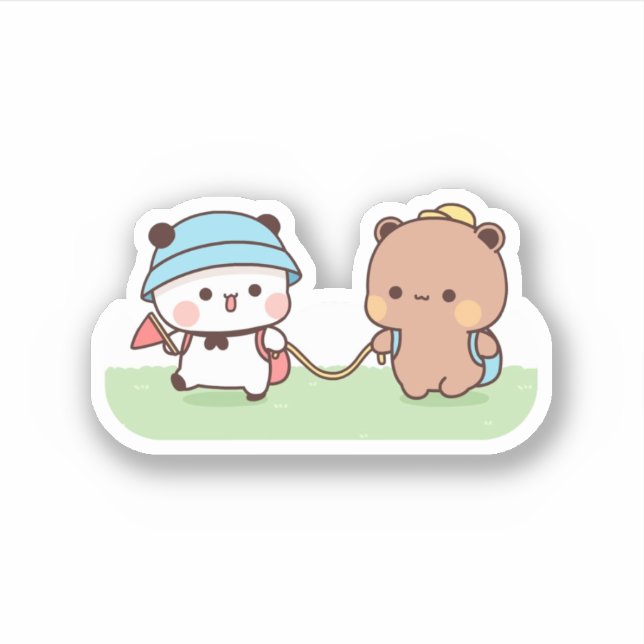 Panda And Brownie Bear Couple Have A Picnic Sticker (Front)