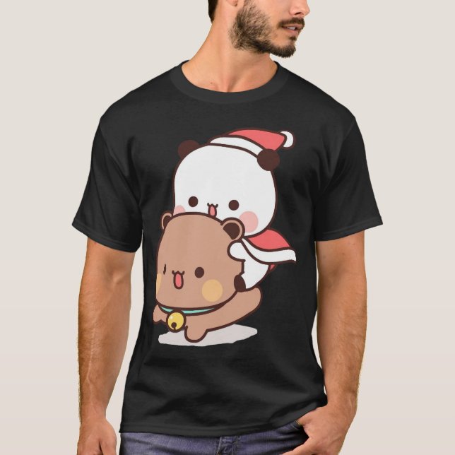 Panda And Brownie Bear Couple ,merry christmas Act T-Shirt (Front)