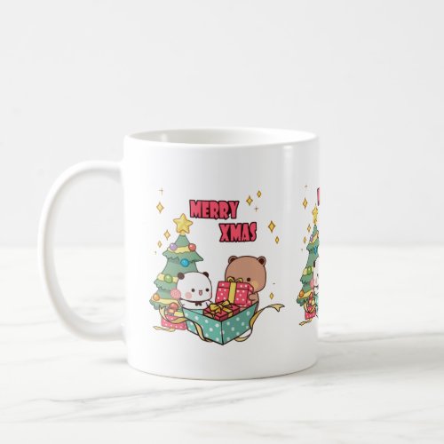 Panda And Brownie Bear Couple Merry Christmas Coffee Mug