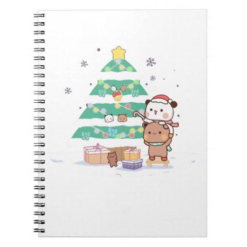 Panda And Brownie Bear Couple Merry Christmas Notebook