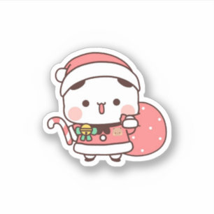 Panda And Brownie Bear Couple, Merry Christmas Sticker
