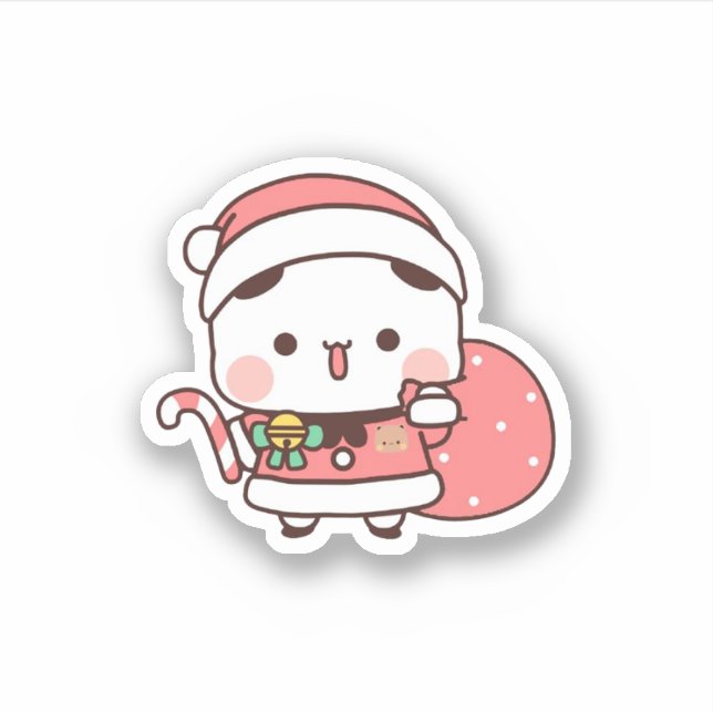 Panda And Brownie Bear Couple, Merry Christmas Sticker (Front)
