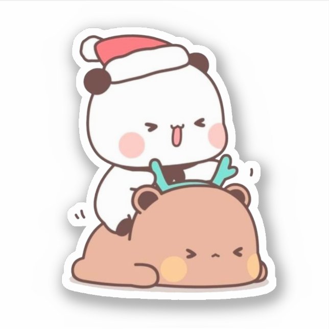 Panda And Brownie Bear Couple, Merry Christmas Sticker (Front)