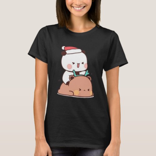 Panda And Brownie Bear Couple Merry Christmas T_Shirt