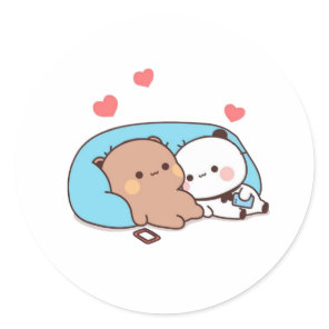 Panda And Brownie Bear Couple Sleep Classic Round Sticker