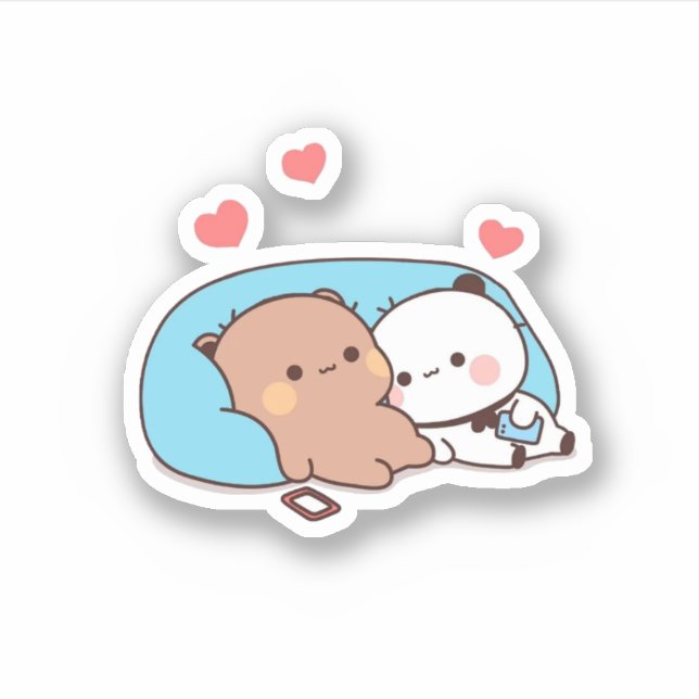 Panda And Brownie Bear Couple Sleep Sticker (Front)