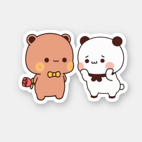 Panda And Brownie Bear Couple  Sticker