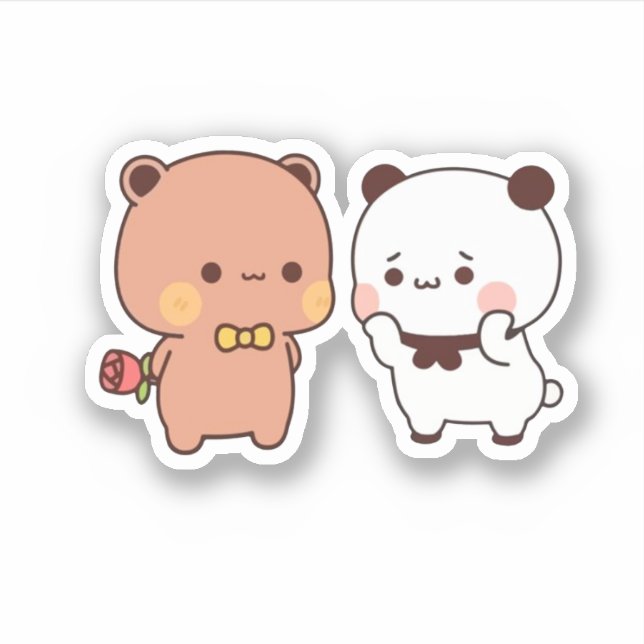 Panda And Brownie Bear Couple  Sticker (Front)