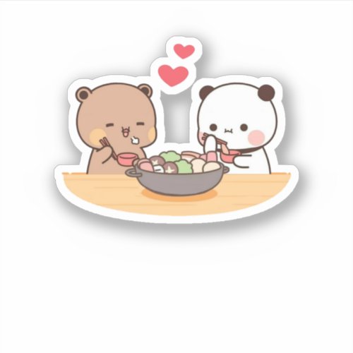 Panda And Brownie Bear Couple  Sticker