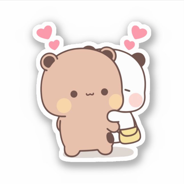 Panda And Brownie Bear Couple  Sticker (Front)