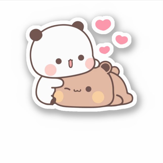 Panda And Brownie Bear Couple  Sticker (Front)
