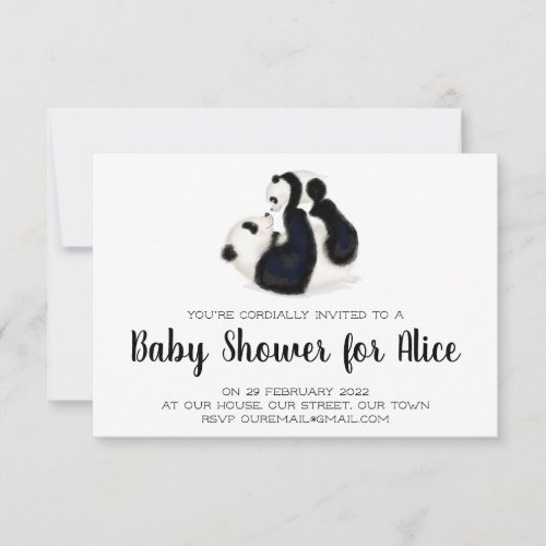 Panda and cub baby shower invitation