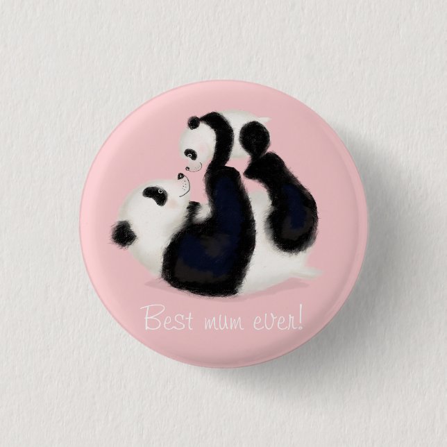 Panda and cub 'Best mom ever' badge Button (Front)
