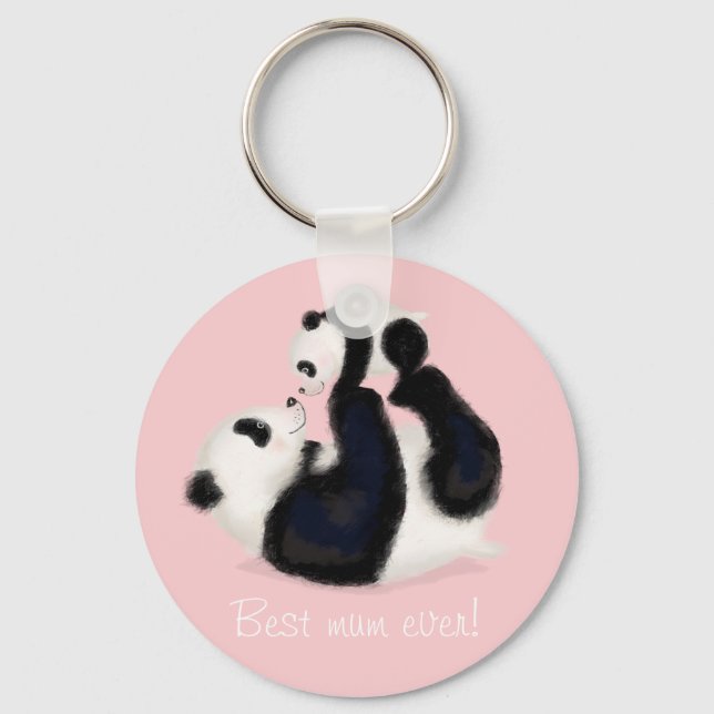 Panda and cub 'Best mum ever' key ring (Front)