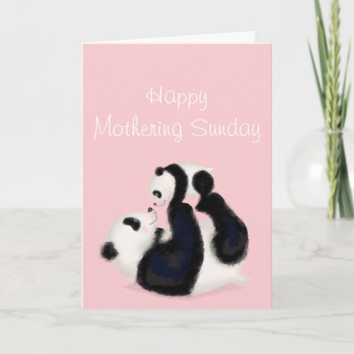 Panda and cub Mothering Sunday card pink