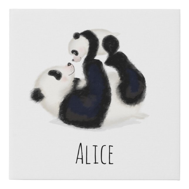 Panda and cub personalized canvas print (Front)